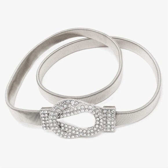 Rhinestone Knot Buckle Piece Stretch Waist Chain Belt With Silver Finish. 30" - Picture 1 of 4